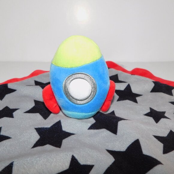 Baby Essentials Rocket Space Ship Black Gray Stars Red Trim Security Blanket - Picture 2 of 7